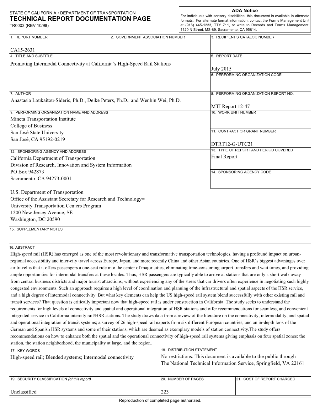 TECHNICAL REPORT DOCUMENTATION PAGE Formats