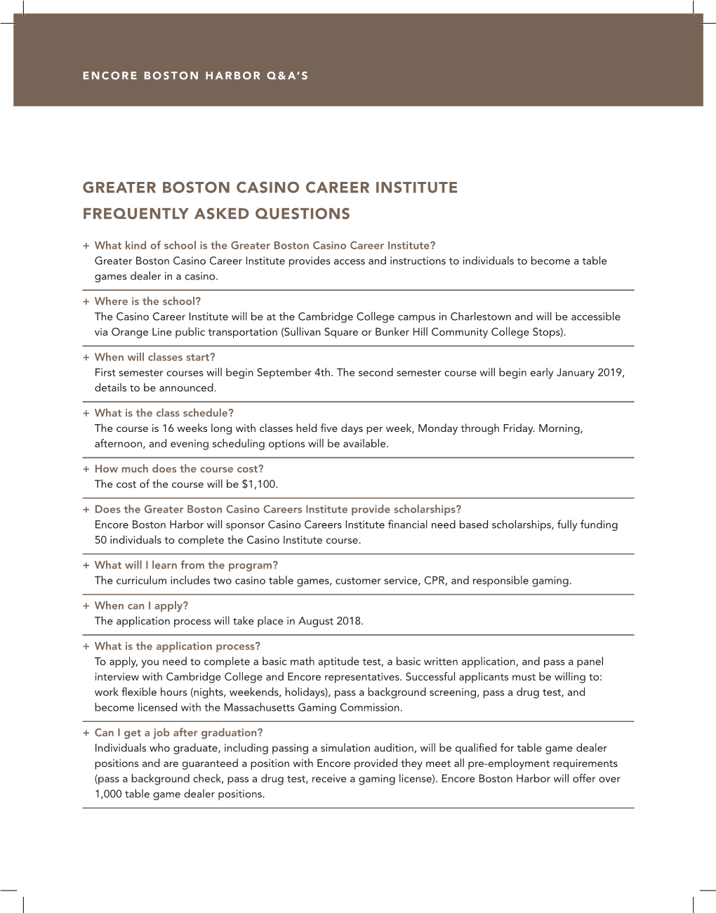 Greater Boston Casino Career Institute Frequently Asked Questions