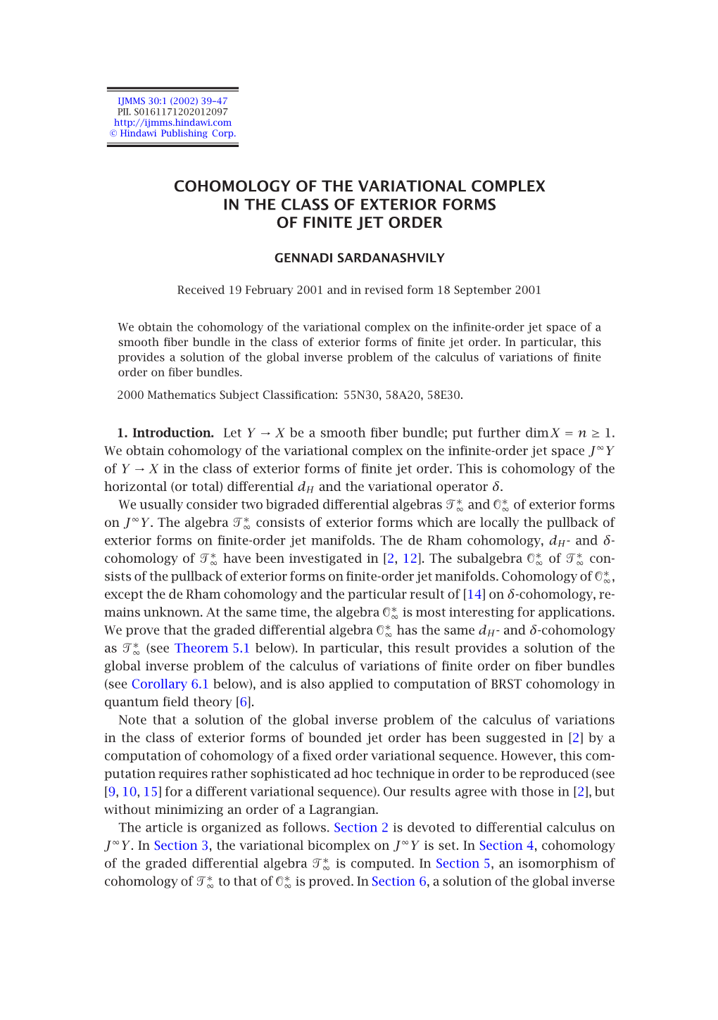 Cohomology of the Variational Complex in the Class of Exterior Forms of Finite Jet Order