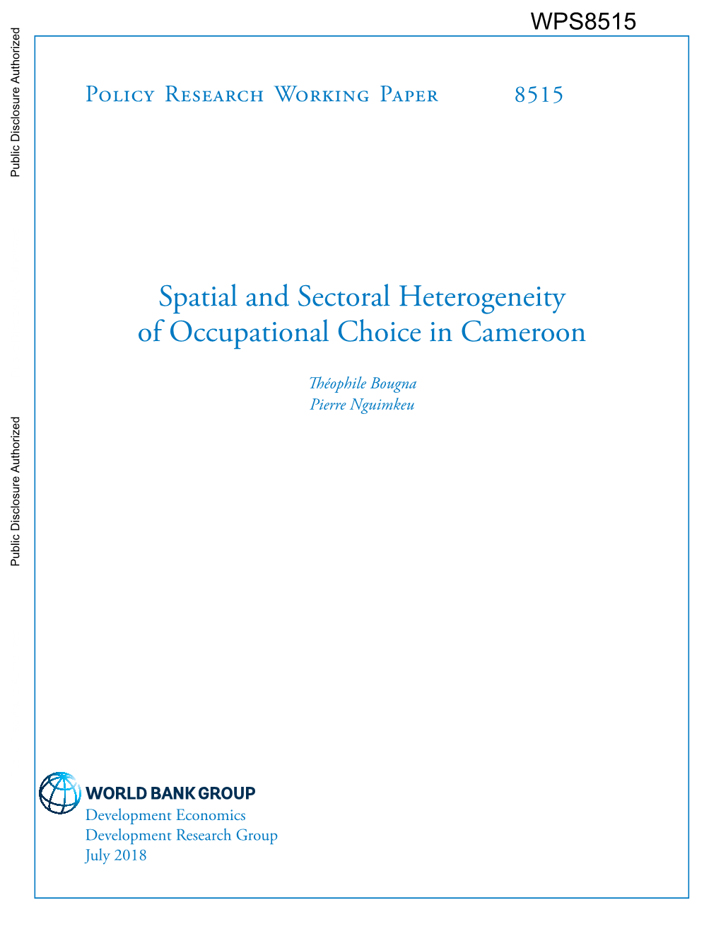Spatial and Sectoral Heterogeneity of Occupational Choice in Cameroon