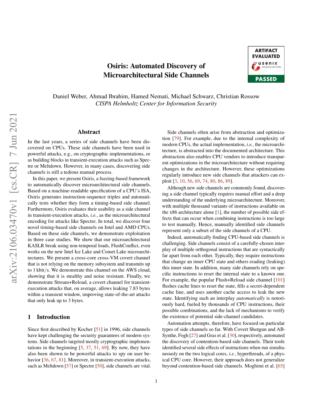 Osiris: Automated Discovery of Microarchitectural Side Channels