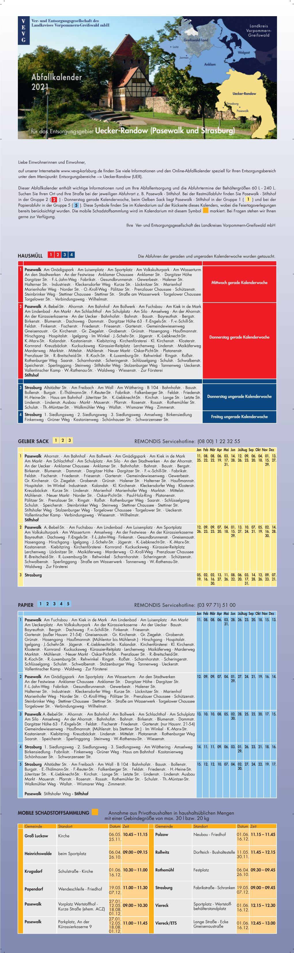 Abfallkalender 2021 Für Pasewalk Und Strasburg