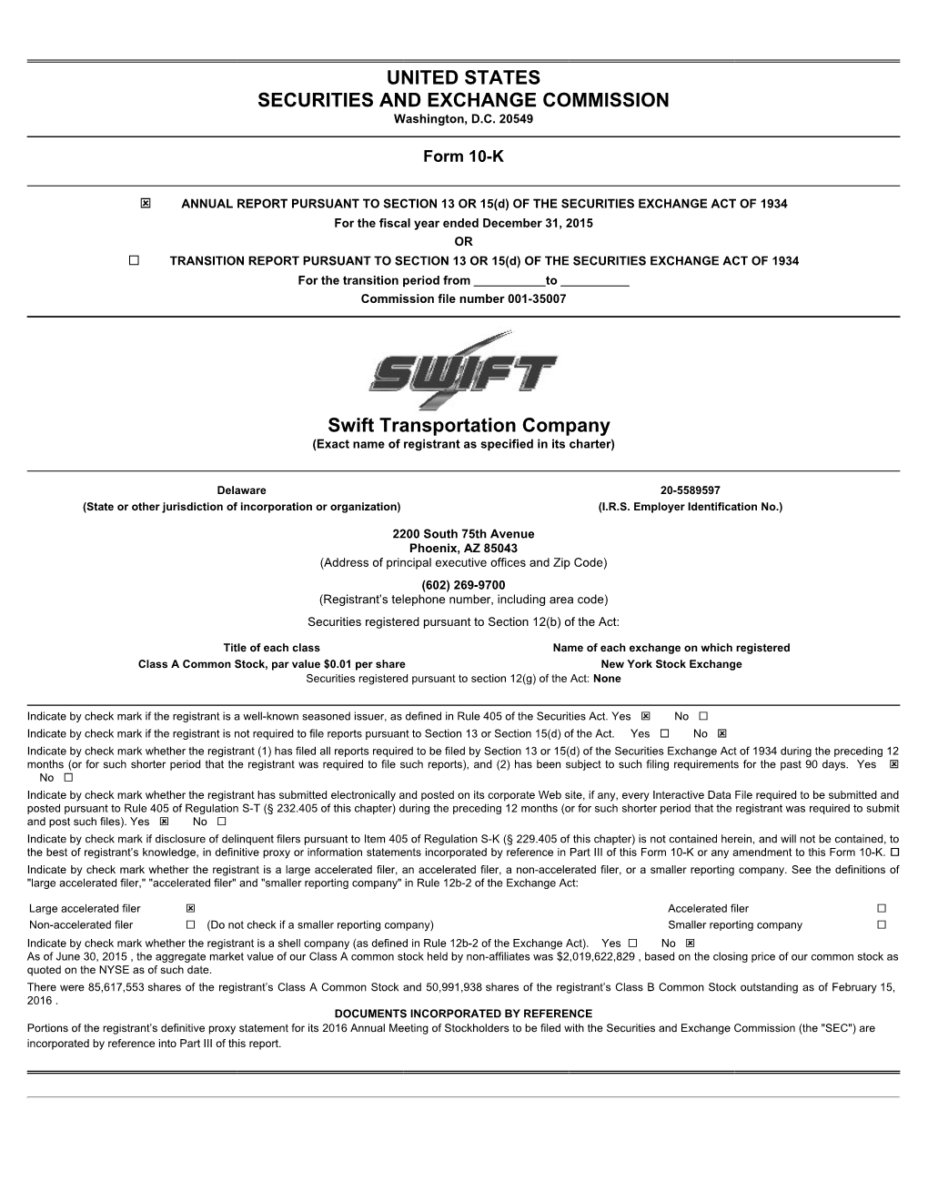 UNITED STATES SECURITIES and EXCHANGE COMMISSION Swift