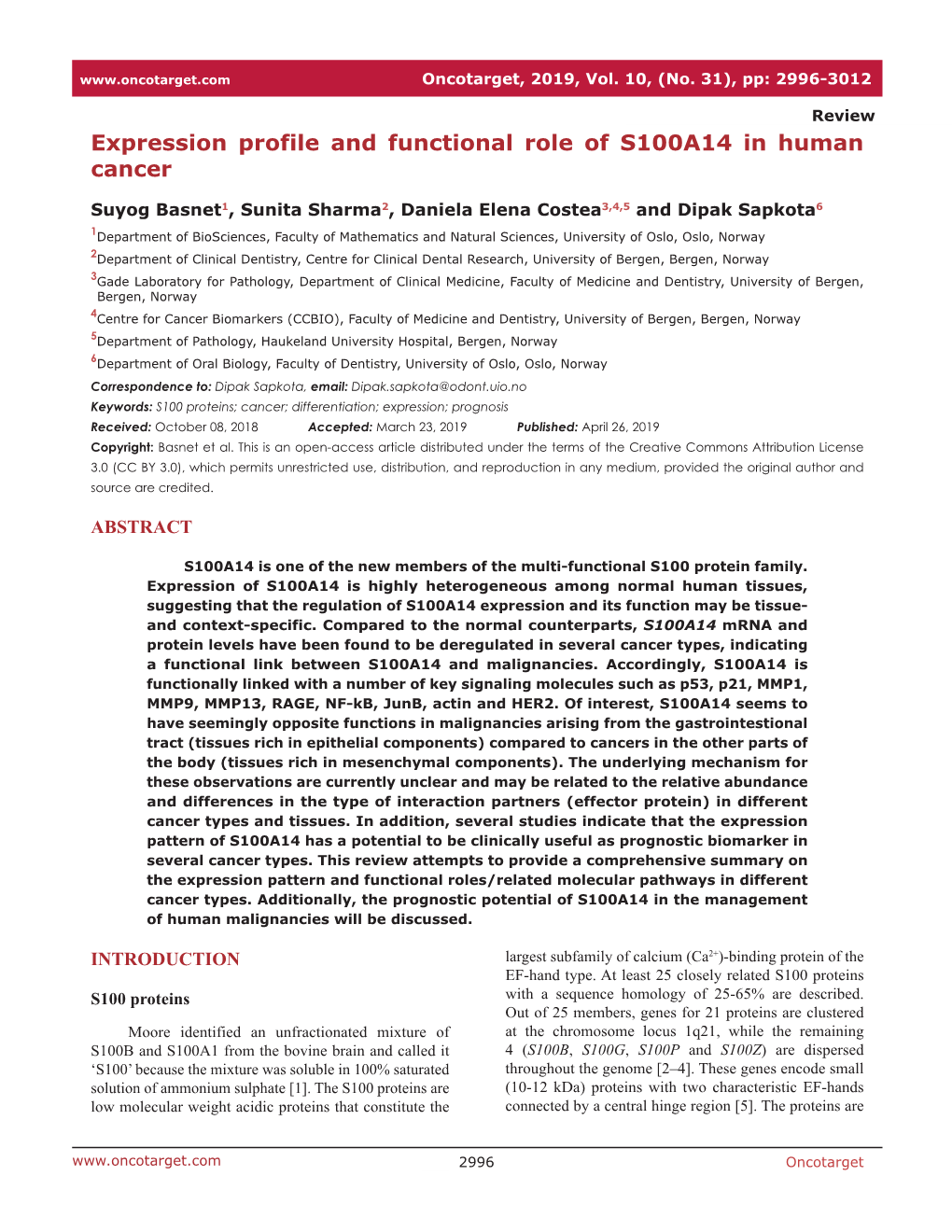 Expression Profile and Functional Role of S100A14 in Human Cancer