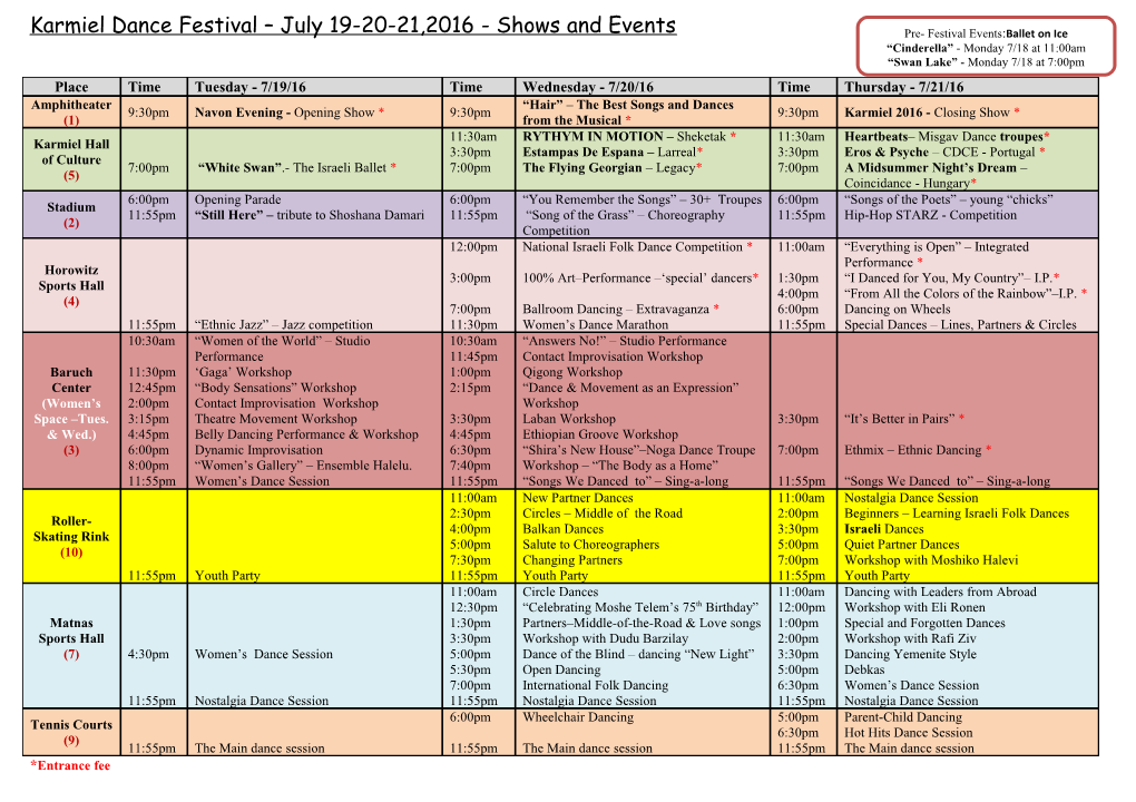 Karmiel Dance Festival July 19-20-21,2016 - Shows and Events