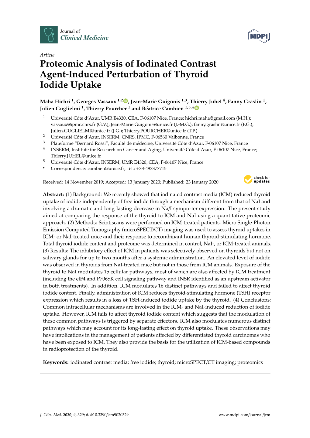 Proteomic Analysis of Iodinated Contrast Agent-Induced Perturbation of Thyroid Iodide Uptake