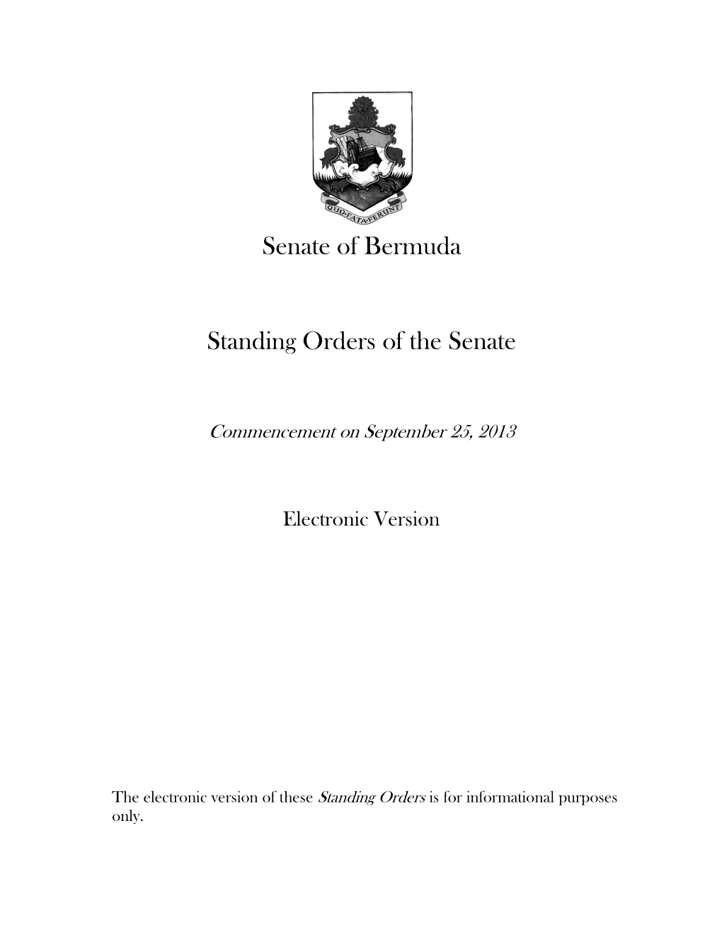 Senate of Bermuda Standing Orders of the Senate