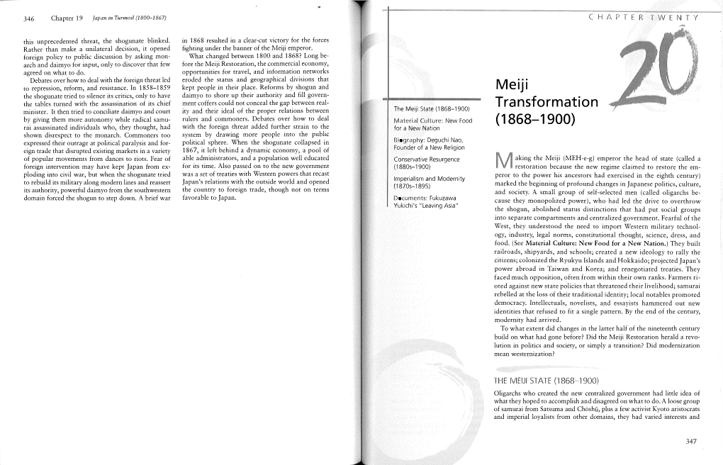 Meiji Transformation (1868-1900) the Meiji State (1868-1900) 351