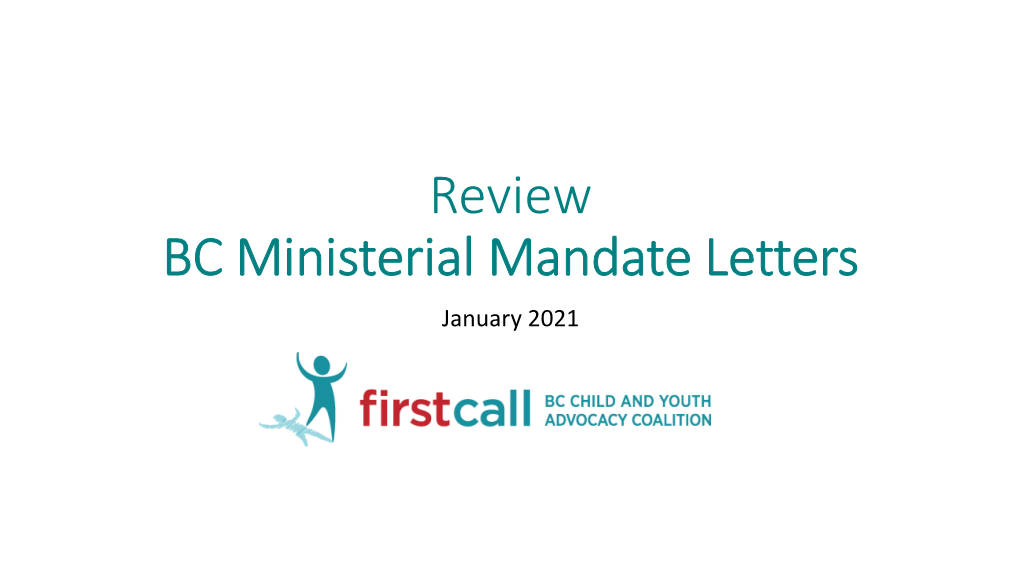 Review BC Ministerial Mandate Letters January 2021 Minister of Children and Family Development, Mitzi Dean