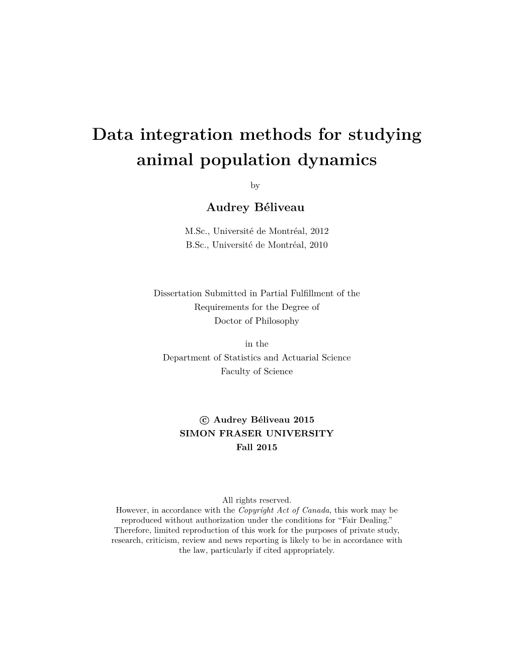 Data Integration Methods for Studying Animal Population Dynamics