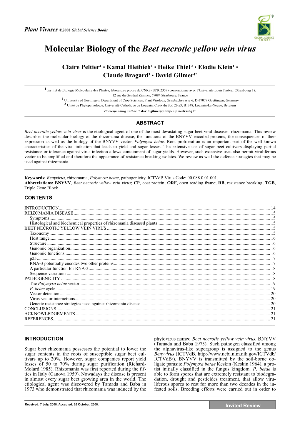 Molecular Biology of the Beet Necrotic Yellow Vein Virus