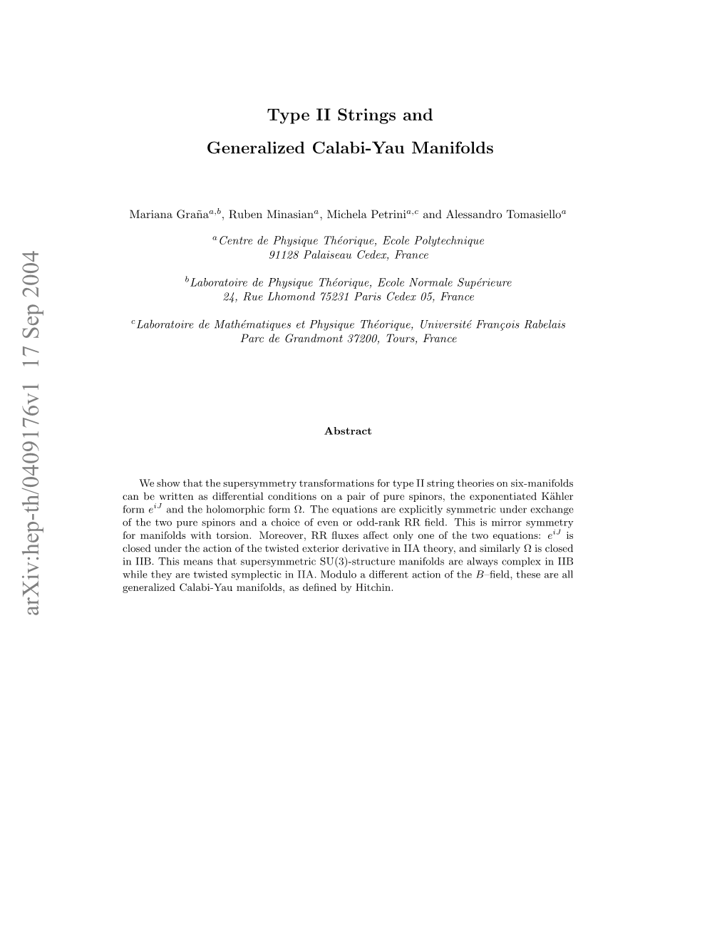 Arxiv:Hep-Th/0409176V1 17 Sep 2004