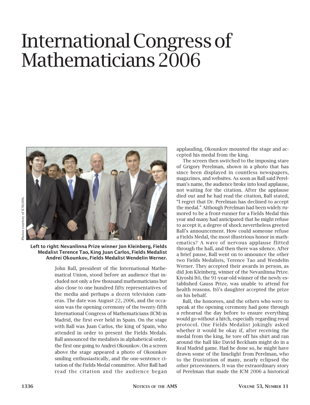 International Congress of Mathematicians 2006, Vollume 53, Number 11