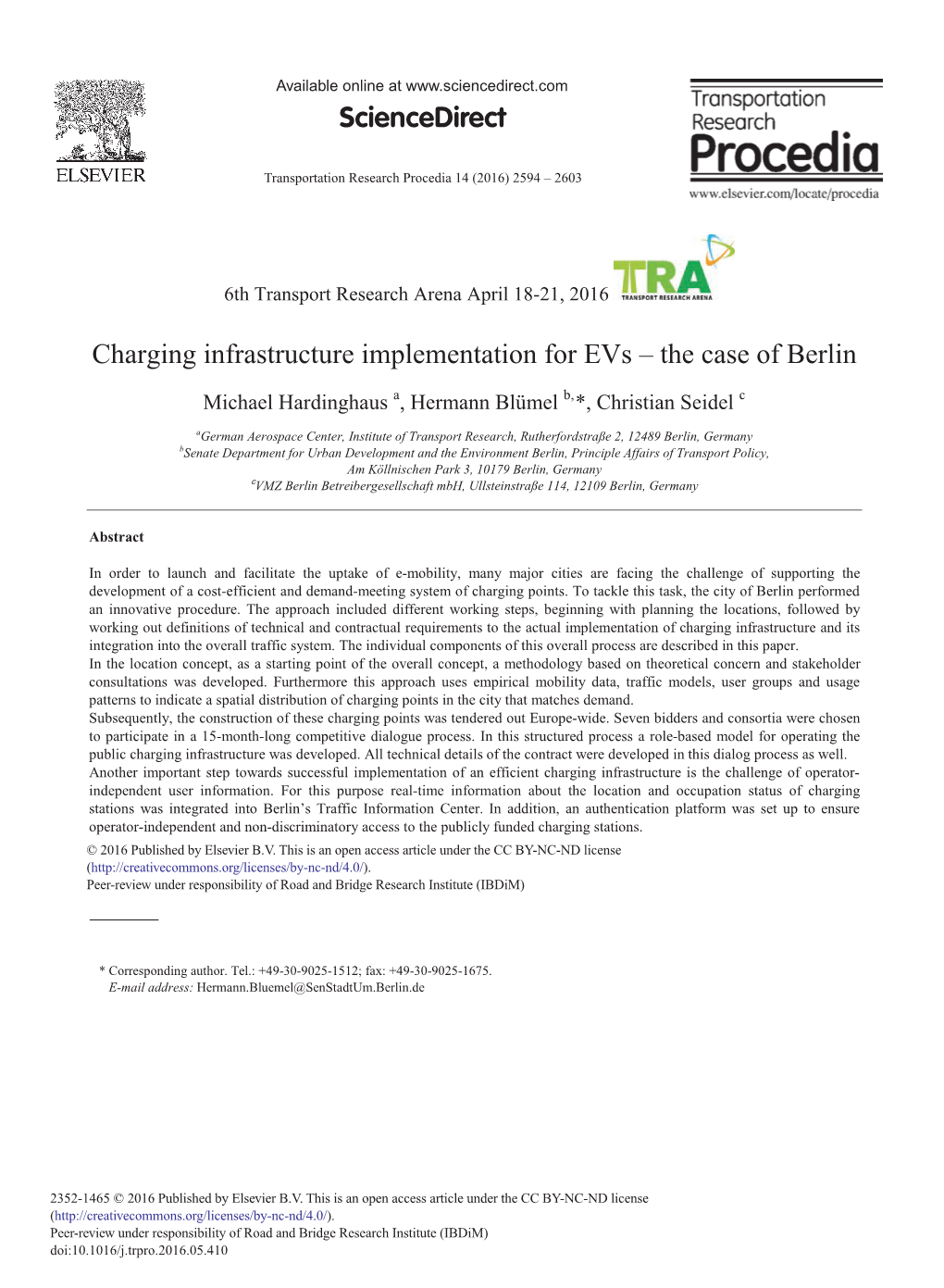 Charging Infrastructure Implementation for Evs – the Case of Berlin