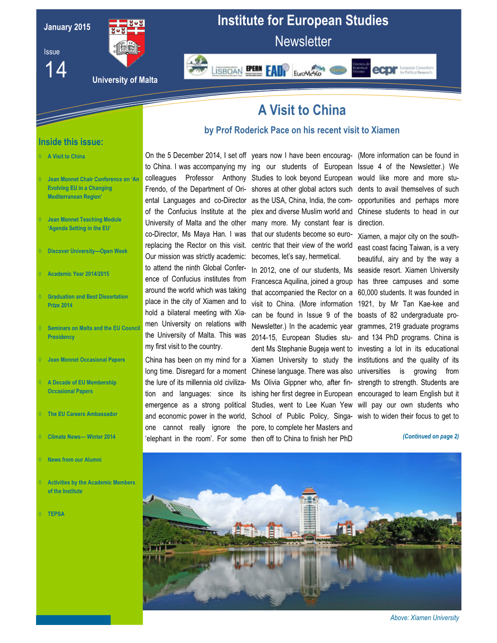 Institute for European Studies Newsletter a Visit to China