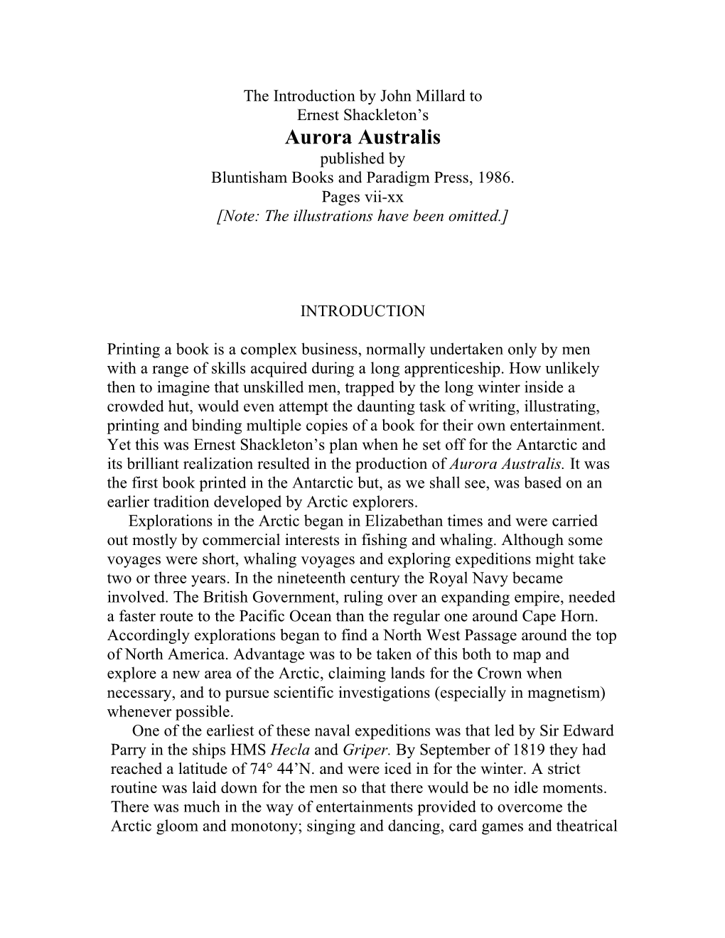 The Introduction to Ernest Shackleton's Aurora Australis