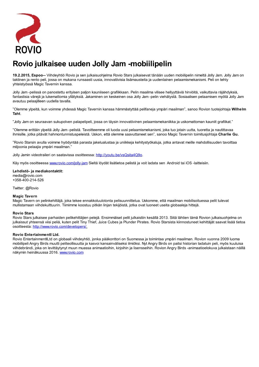 Rovio Julkaisee Uuden Jolly Jam -Mobiilipelin