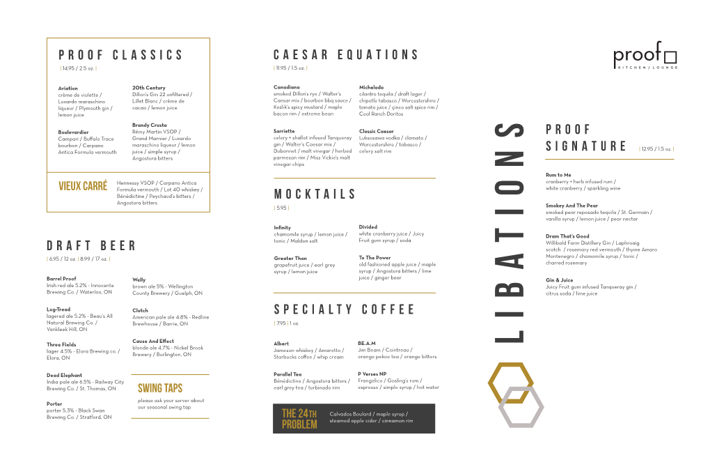 Proof's Libations Menu