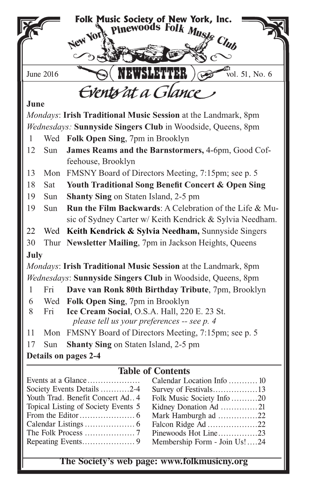 Table of Contents the Society's Web Page