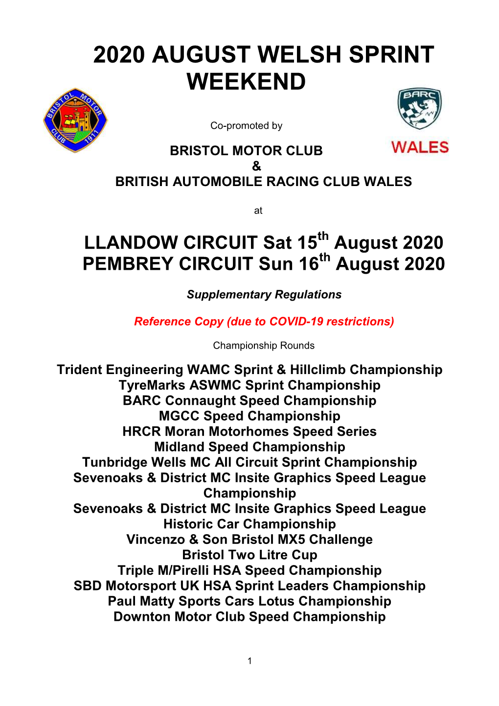 2020 August Welsh Sprint Weekend