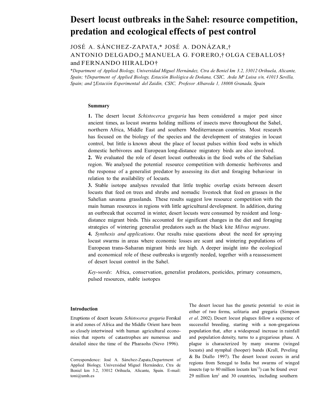 Desert Locust Outbreaks in the Sahel: Resource Competition, Predation and Ecological Effects of Pest Control