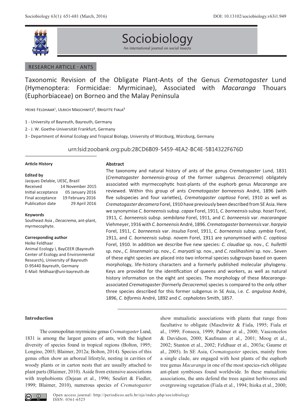 Sociobiology 63(1): 651-681 (March, 2016) DOI: 10.13102/Sociobiology.V63i1.949