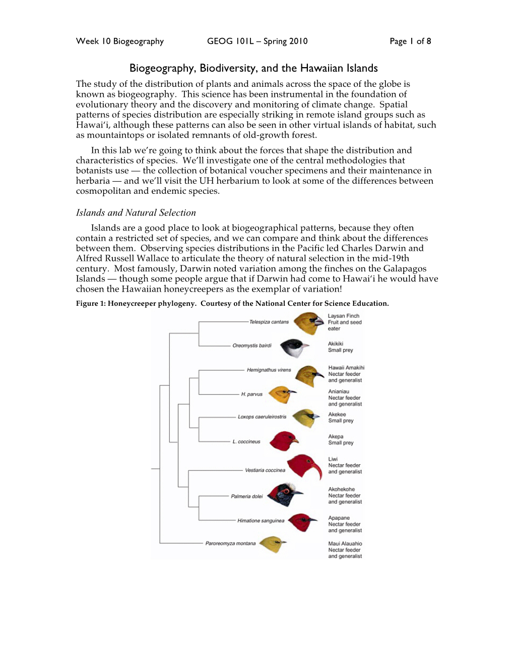 Biogeography, Biodiversity, and the Hawaiian Islands the Study of the Distribution of Plants and Animals Across the Space of the Globe Is Known As Biogeography