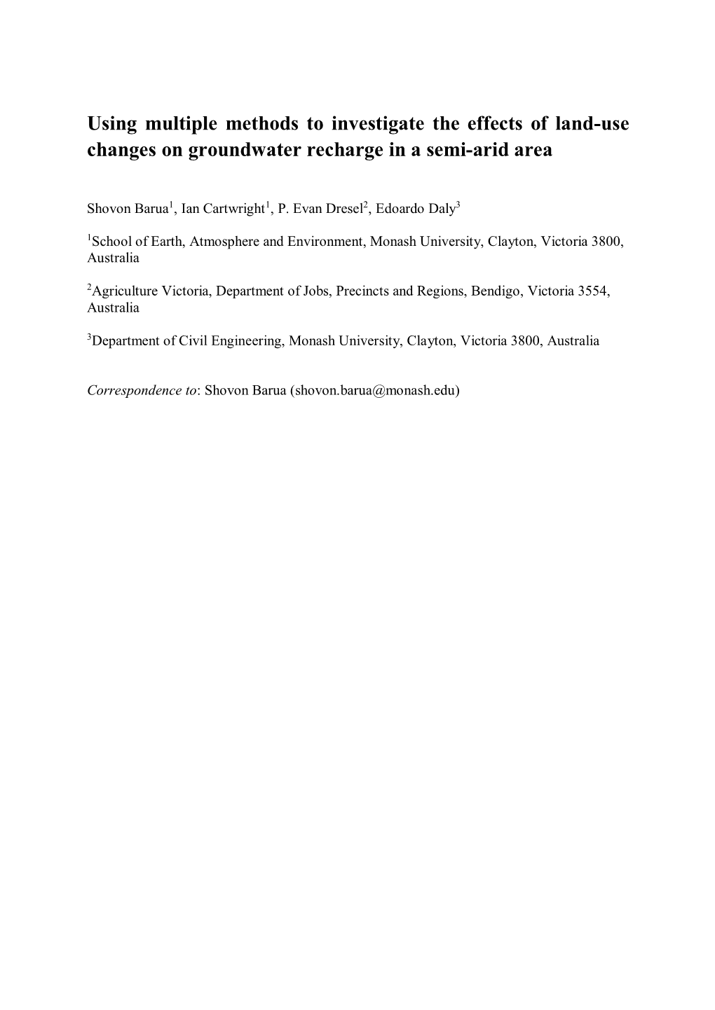 Using Multiple Methods to Investigate the Effects of Land-Use Changes on Groundwater Recharge in a Semi-Arid Area