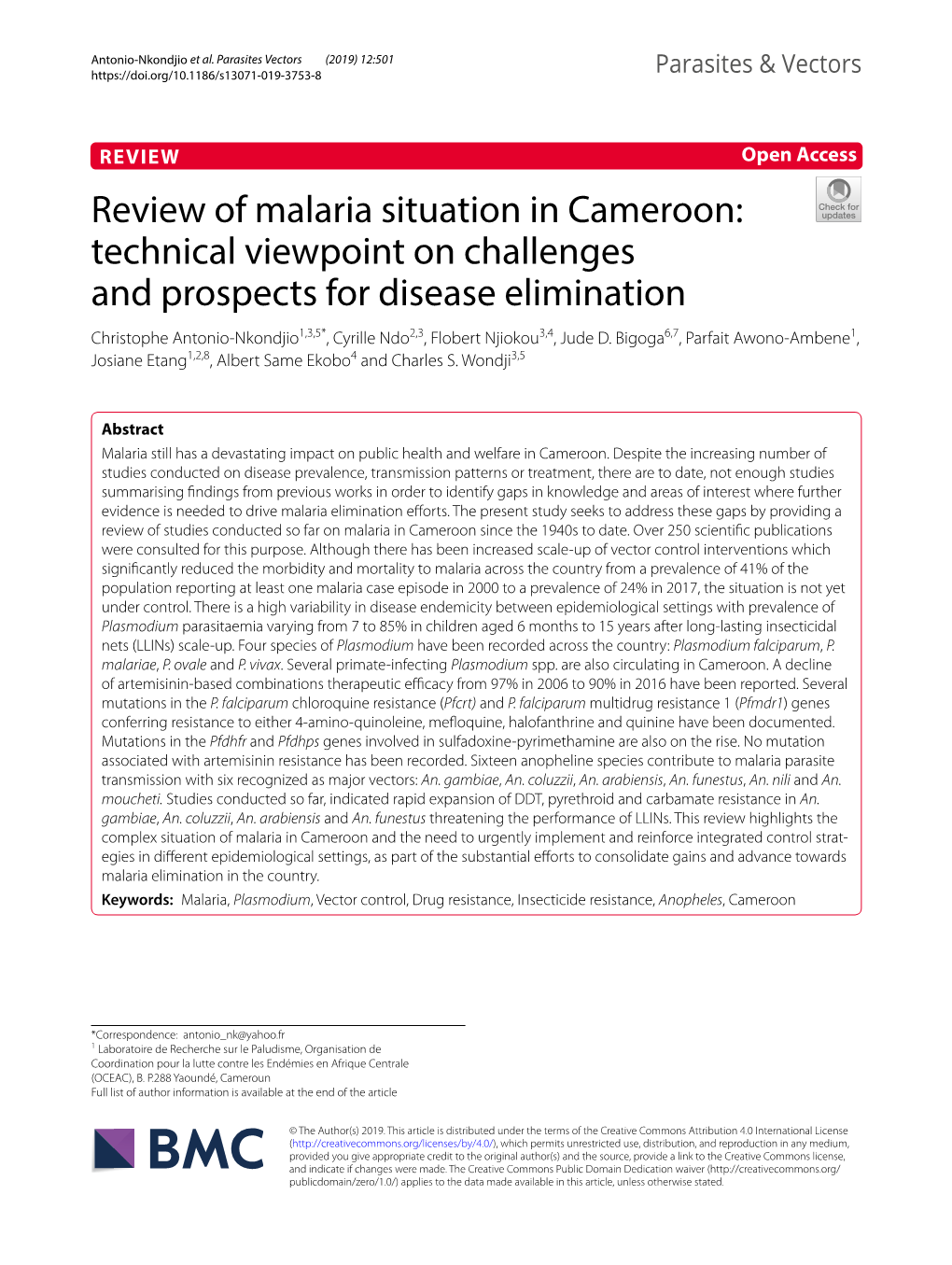 Review of Malaria Situation in Cameroon
