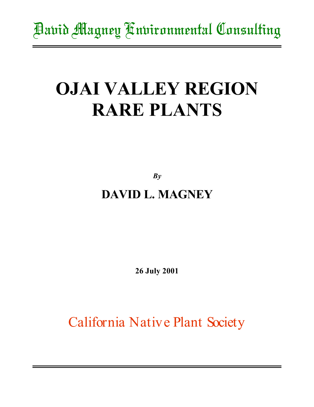 Ojai Valley Region Rare Plants