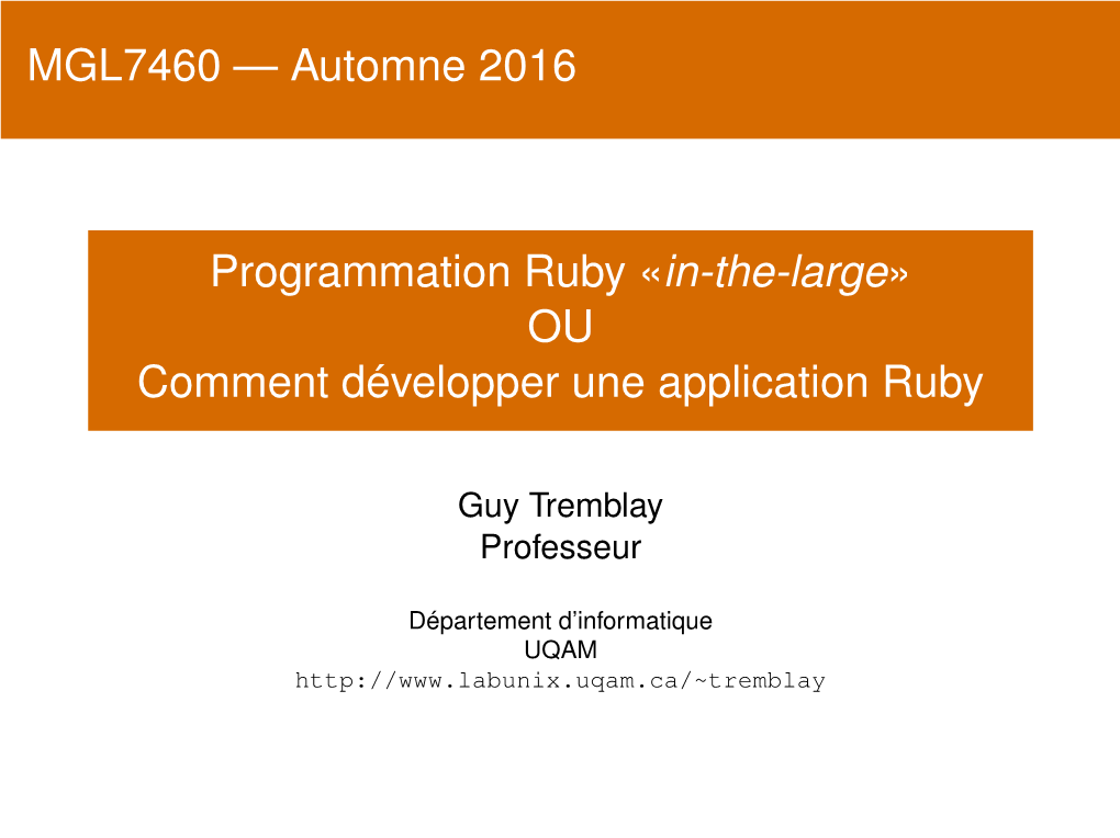 MGL7460 — Automne 2016 Programmation Ruby