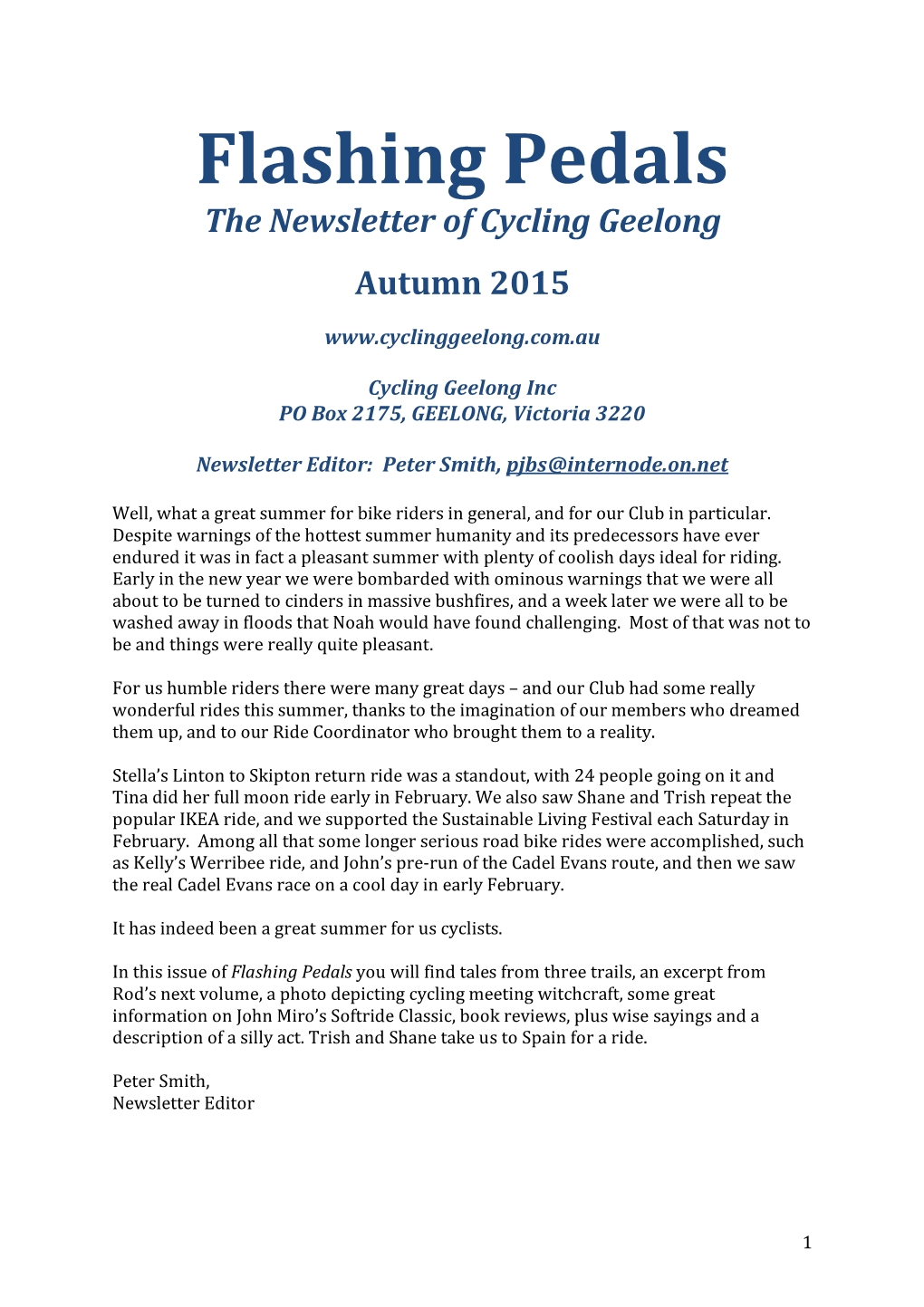 Flashing Pedals the Newsletter of Cycling Geelong