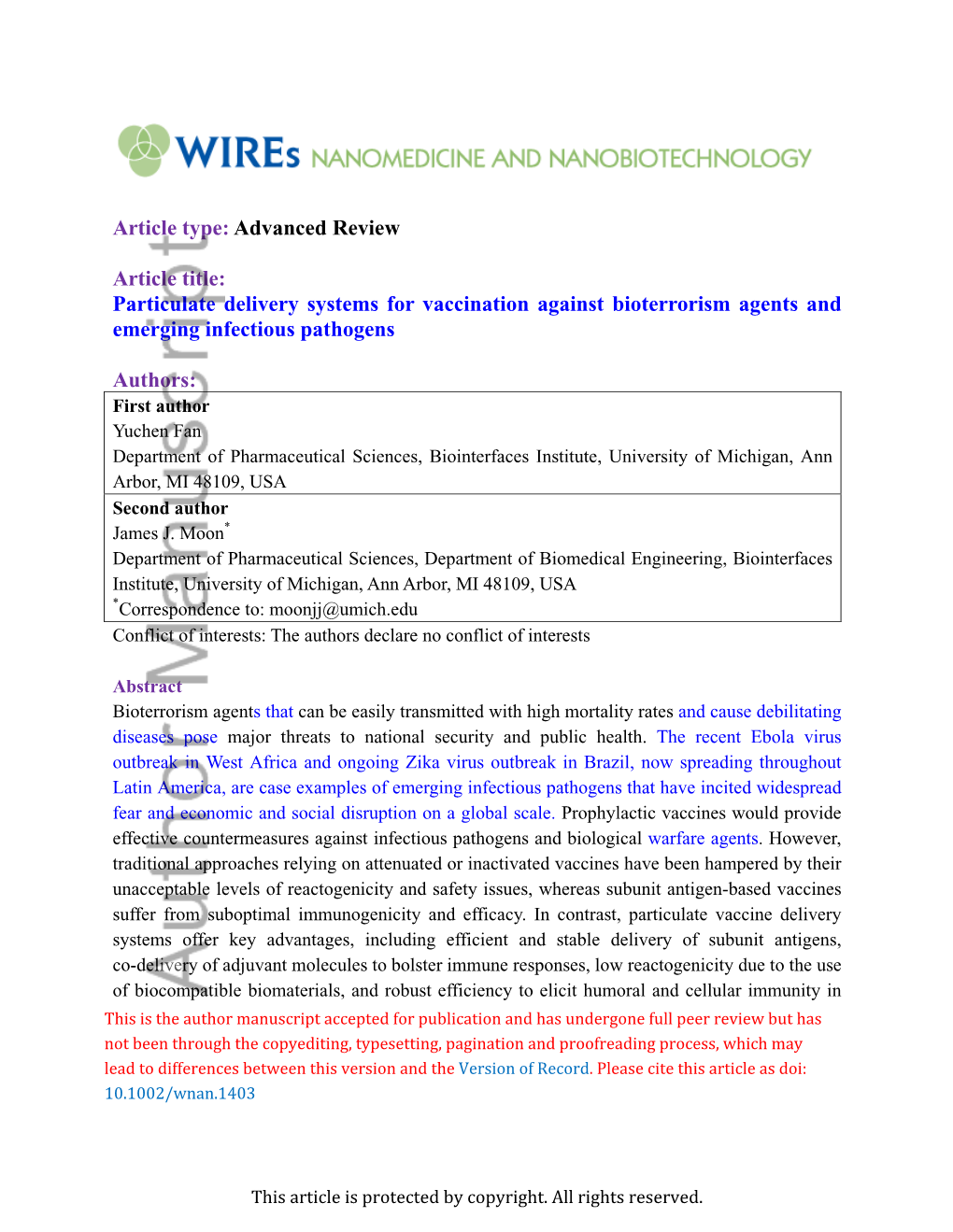 Particulate Delivery Systems for Vaccination Against Bioterrorism Agents and Emerging Infectious Pathogens