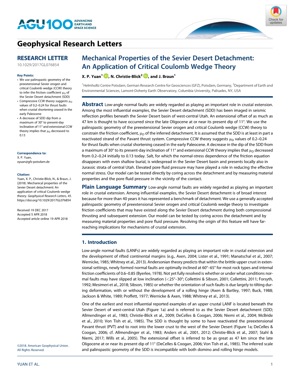 Mechanical Properties of the Sevier Desert Detachment: an Application