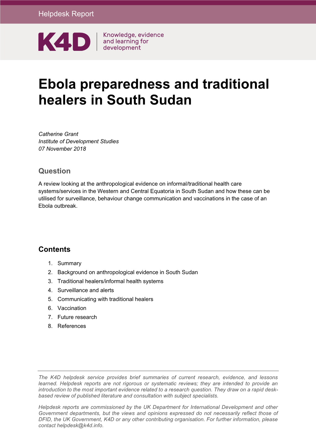 Ebola Preparedness and Traditional Healers in South Sudan