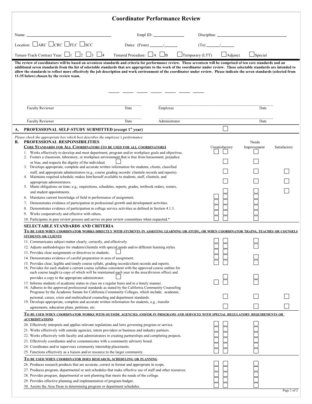 Classroom Faculty Performance Review