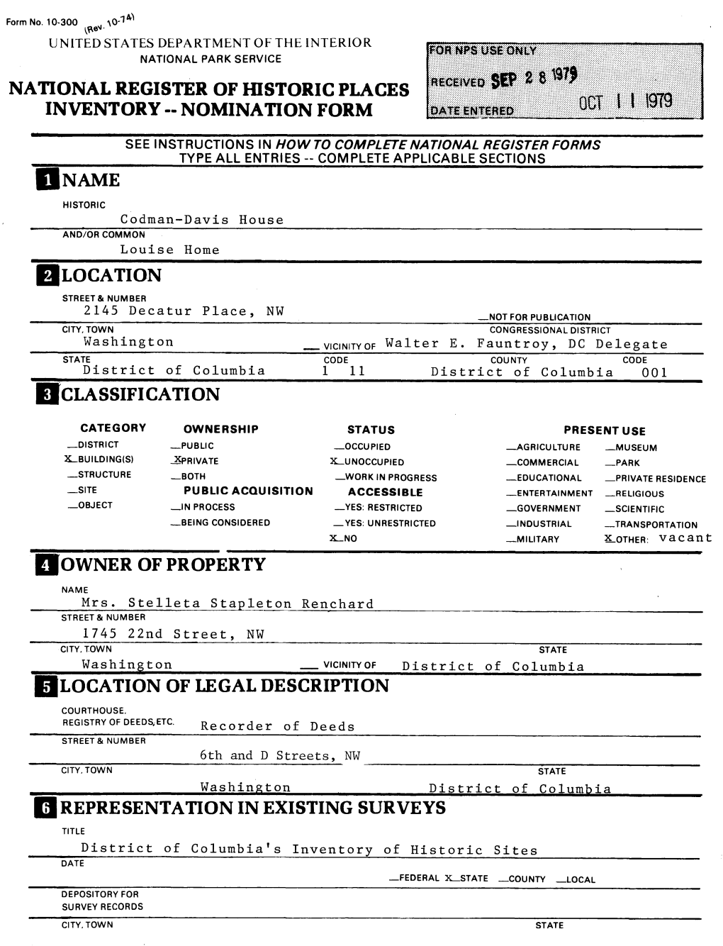 National Register of Historic Places Inventory -- Nomination Form