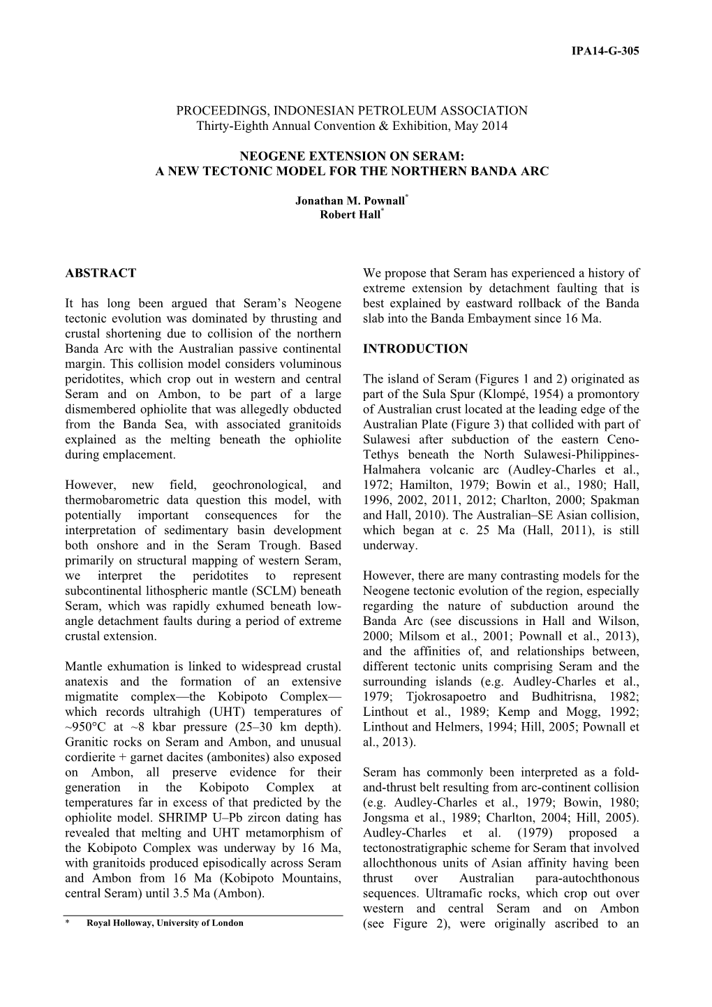 Neogene Extension on Seram: a New Tectonic Model for the Northern Banda Arc