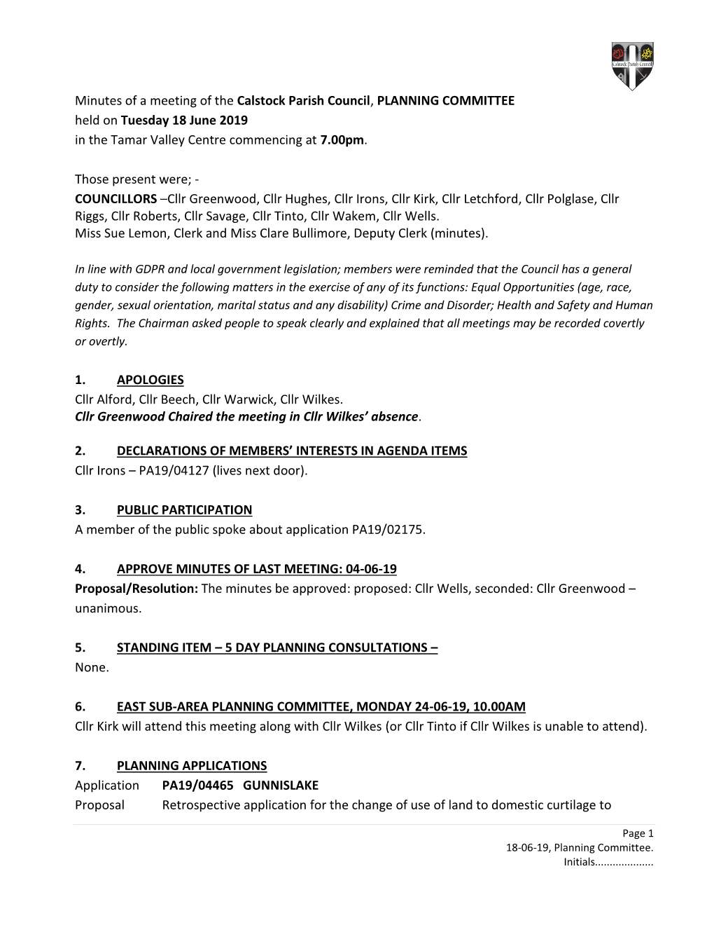 20190618 Planning Committee Minutes