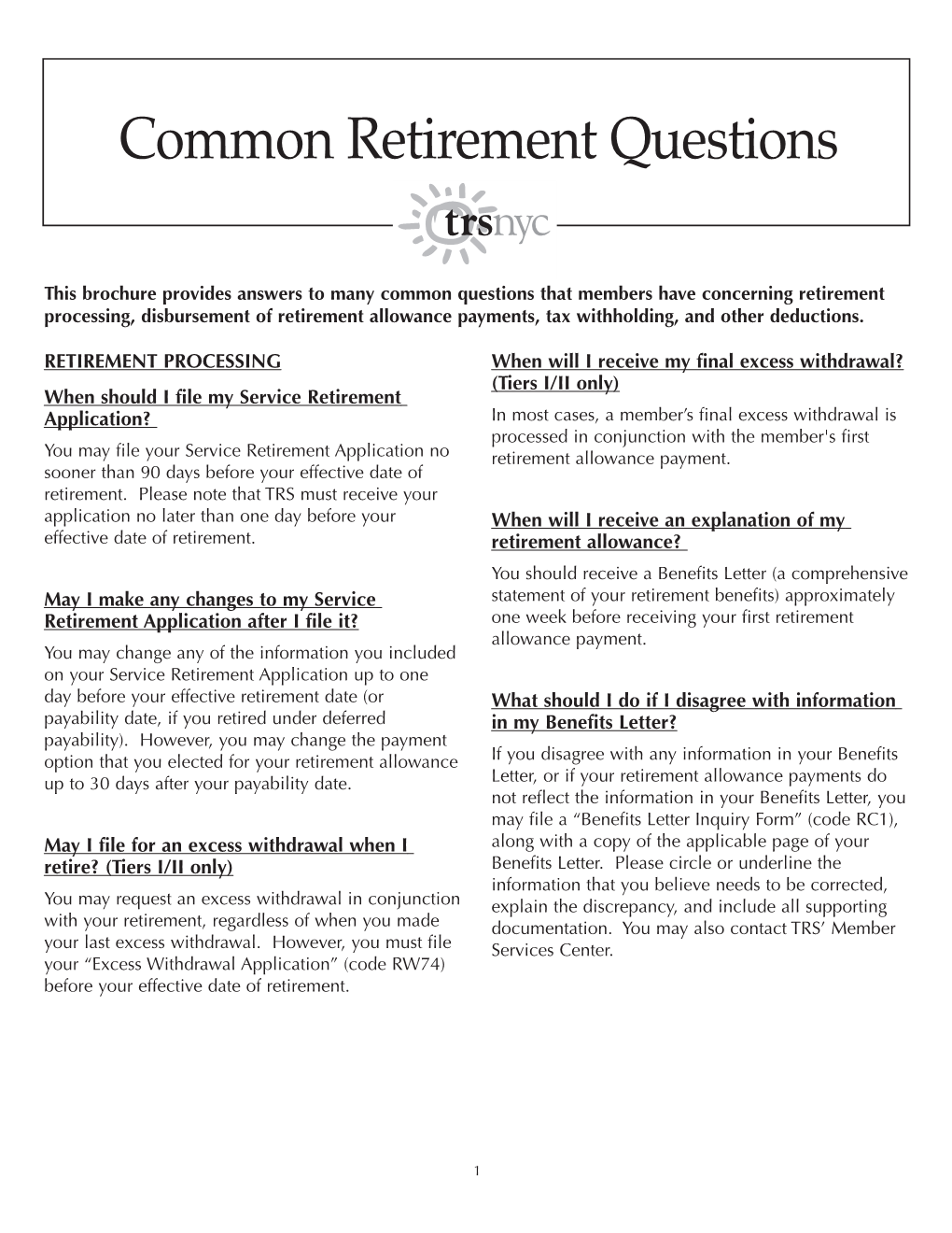 Common Retirement Questions (Code 7.5)