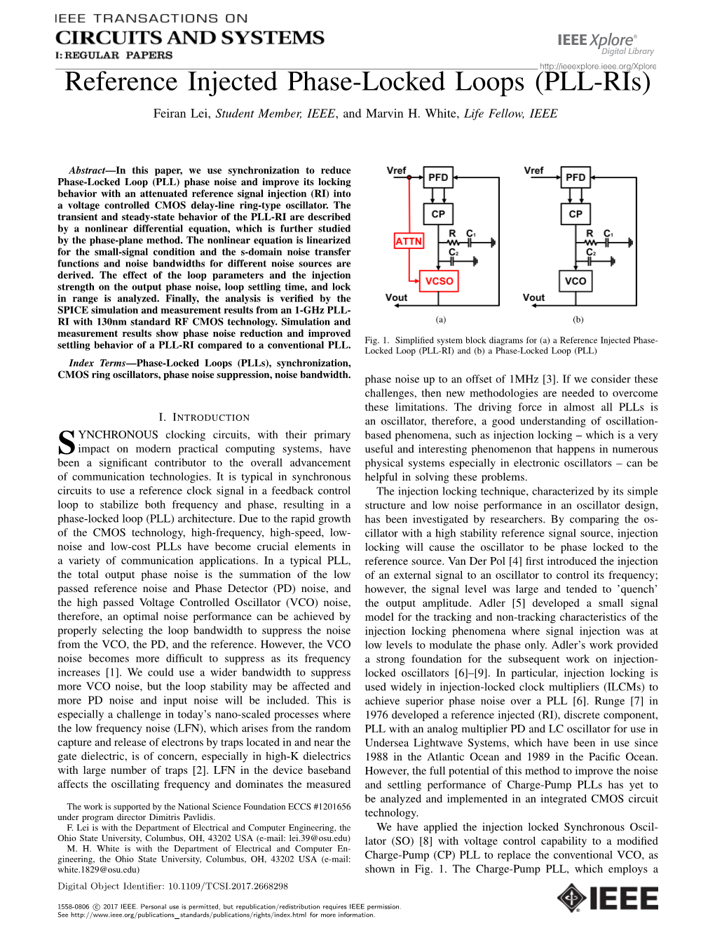 Reference Injected Phase-Locked Loops (PLL-Ris) Feiran Lei, Student Member, IEEE, and Marvin H