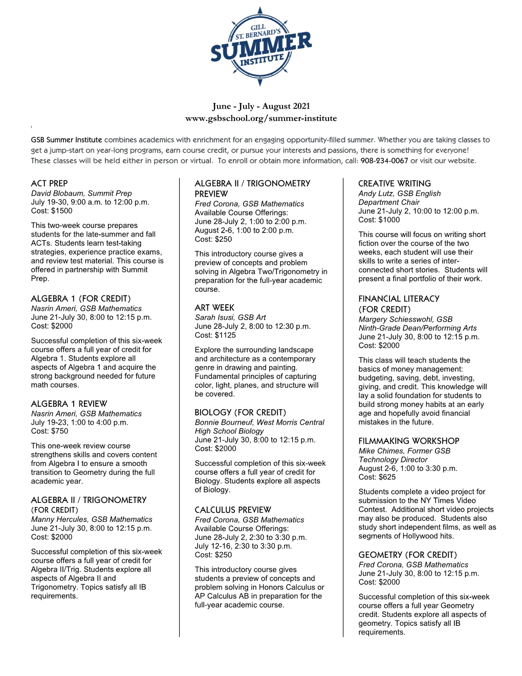 Full Course Offerings