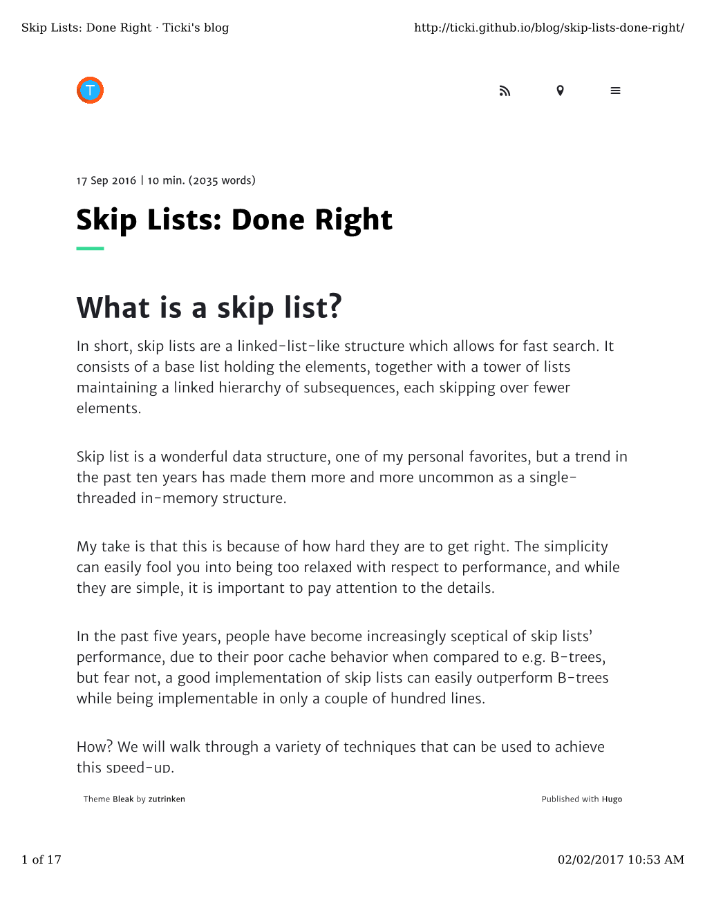 Skip Lists: Done Right · Ticki's Blog