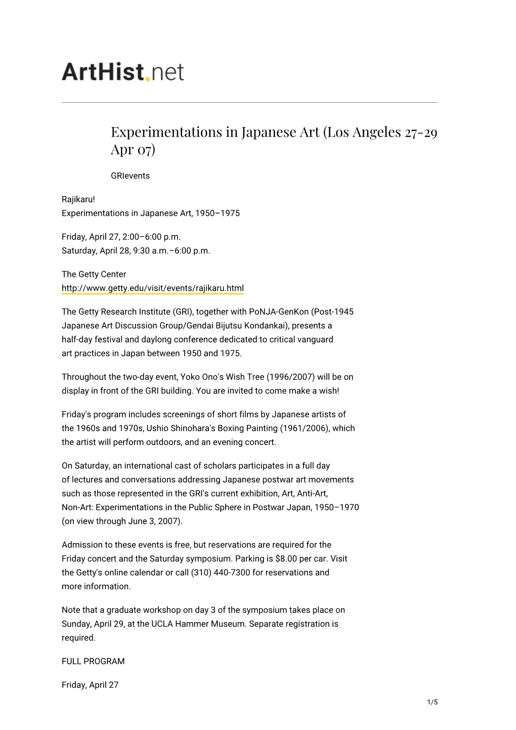 Experimentations in Japanese Art (Los Angeles 27-29 Apr 07)