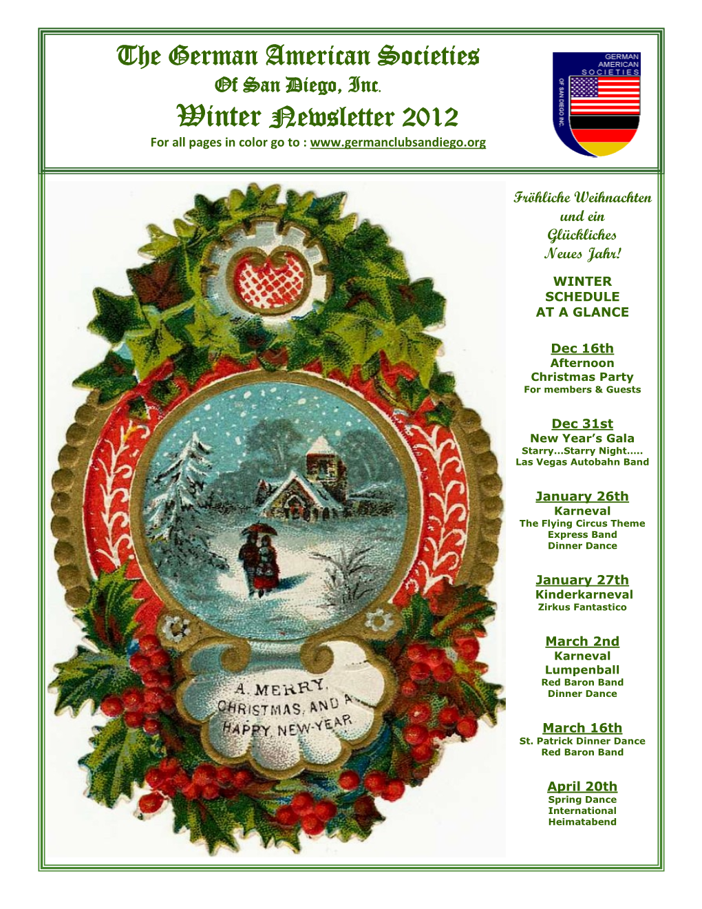 The German American Societies Winter Newsletter 2012