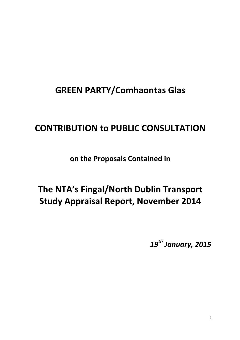 GREEN PARTY/Comhaontas Glas CONTRIBUTION to PUBLIC