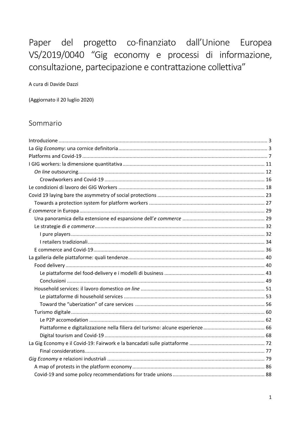 Gig Economy E Processi Di Informazione, Consultazione, Partecipazione E Contrattazione Collettiva”