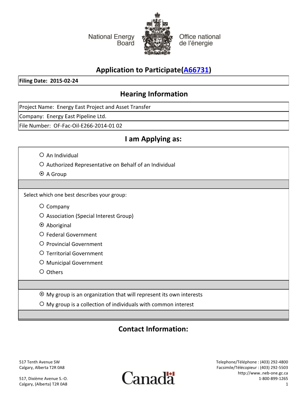 Application to Participate(A66731) Hearing Information I Am Applying