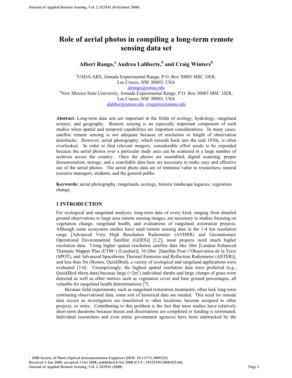 Role of Aerial Photos in Compiling a Long-Term Remote Sensing Data Set