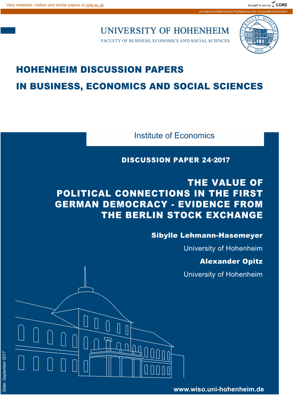 Hohenheim Discussion Papers in Business, Economics and Social Sciences